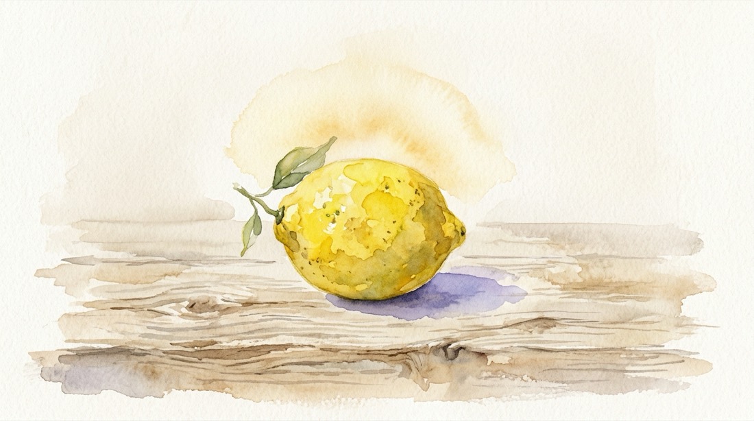 Citron sur une table en bois avec une douce lueur dorée, clin d'œil au fameux test du citron
