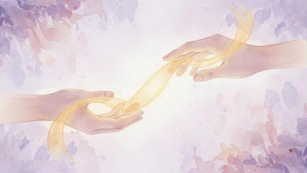 Illustration aquarelle : l'énergie qui passe par les mains du praticien sans être absorbée