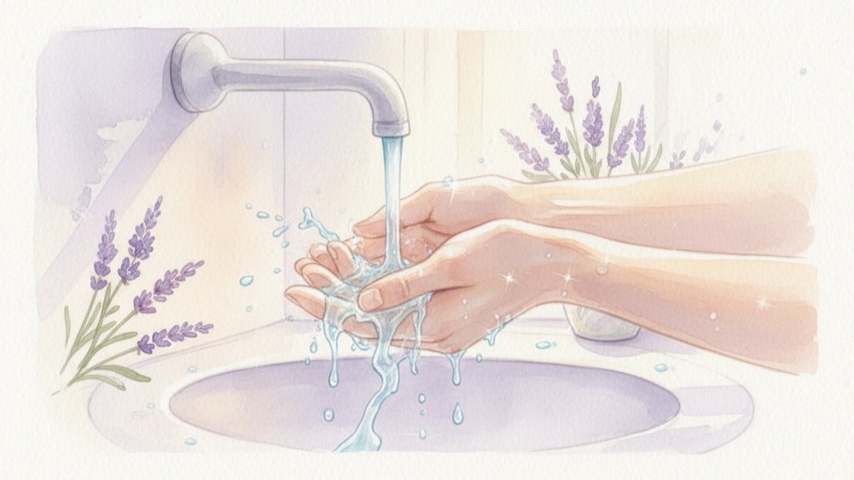 Illustration aquarelle : se rincer les mains à l'eau fraîche après une séance de magnétisme